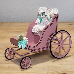 Vintage City Horse Carriage Toy Doll Stroller - Pink With Floral Designs