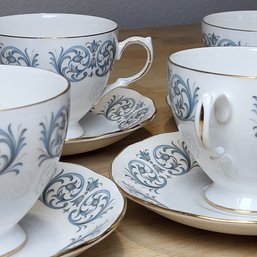 Queen Anne Tea Cup Set - 4 Cups With 4 Saucers