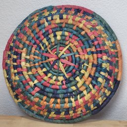 Handwoven Straw Bowl Star Design Basket - Multicolor