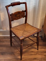 Antique Lambert Hitchcock Wood And Rush Seat Dining Side Chair With Stenciled Design~ Antique Rush Chair,