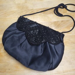 Satin Bead Sequin Black Clutch Scalloped Purse Bag Evening Bag