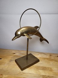 Vintage Brass Dolphin Jumping Through Hoop 16' X 12'