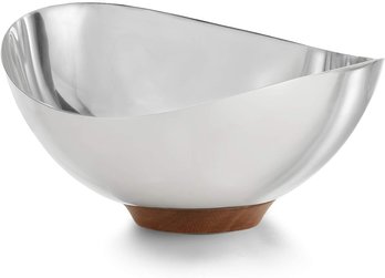 Nambe Pulse Nut Bowl, Stainless Steel And Acacia Wood With Magnetic Wooden Bottom