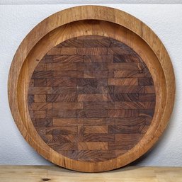 Vintage Dansk Round Teak Wood Cutting Board Made In Denmark MCM 15'