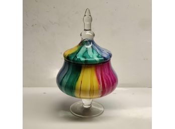 Pretty Multi-color Glass Candy Dish - Looks Like Watercolor!