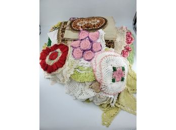 Lot Of Doilies, Hand Towels, Pillow Cases, Hand Stitched Items