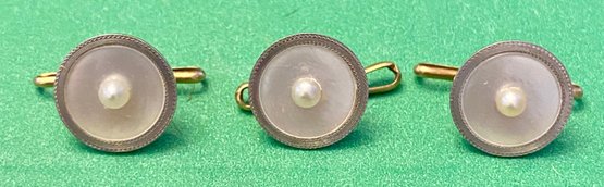 14kt Gold, Pearl, And Mother Of Pearl Button Studs/vest Studs