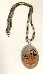 VINTAGE STERLING TAXCO MEXICO PLIQUE A JOUR TRIBAL WARRIOR PENDANT AND CHAIN