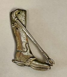 Sterling Riding Boot And Crop Brooch