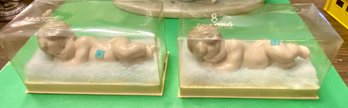 Lot Of 2 Vintage LLADRO Sleeping Baby Cherub Figurines With Gold Tone Halo, NIB