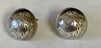 Sterling Button Type Earrings With Floral Design