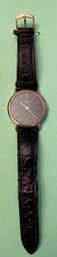 Stuhrling Original Men's Swiss Quartz  Gold Tone Black Leather Strap Watch