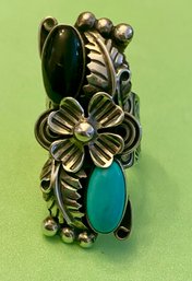 Sterling, Onyx, And Turquoise Southwestern Style Ring