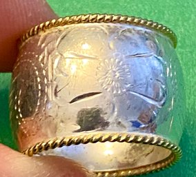 Vintage Sterling Silver Wide Etched Band Ring