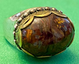 Carolyn Pollack 925 Sterling Silver And Brass Brown Jasper Ring