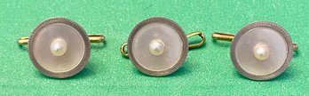 14kt Gold, Pearl, And Mother Of Pearl Button Studs/vest Studs