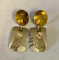 Designer David Badman 2-tone Sterling Silver Dangle Drop Earrings 1 1/2'
