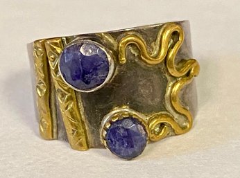 Sapphire, Sterling, And 10kt Gold Accent Ring