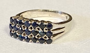 Sterling Silver Sapphire Three Row Band Ring