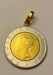 Vicenza Gold Italian Centennial 500 Lire Coin Pendant 14k Gold Bale