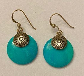 Sterling And Turquoise Disc Earrings