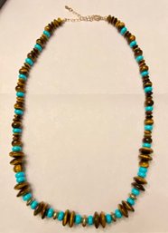 Turquoise And Tigers Eye Sterling Silver Southwest Necklace