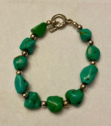 Vintage Native American Turquoise & Sterling Silver Bracelet By Shubes Mfg. Inc