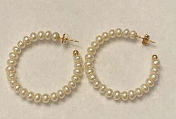 Pearl And 14kt Gold Hoop Earrings