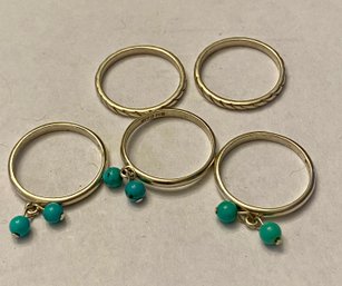 Set Of Five Sterling And Turquoise Stacking Rings