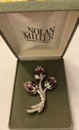 Nolan Miller Purple Rhinestone Flower Brooch