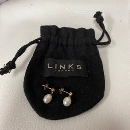 Links Of London Gold Pearl Dangle Drop Earrings