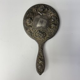 Antique Sterling Silver Vanity Mirror Hand Held Cherubs And Flowers Ladies Women Ornate Roses