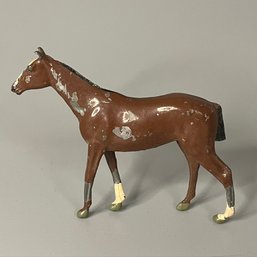 Antique Vintage Cast Metal Brown Painted Horse Figurine 2.5' Equestrian Made In England