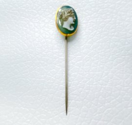 Antique Cameo Of Male  14K Gold Stick Pin Blue Green Gemstone Chalcedony Agate Or Jade Possibly