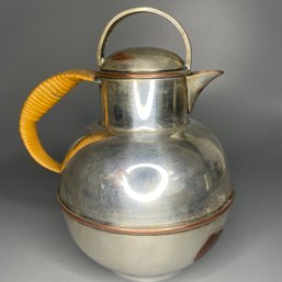 Antique Vintage EG Webster & Son Silver Plate Teapot Coffee Pitcher Rattan Wrapped Handle Art Deco