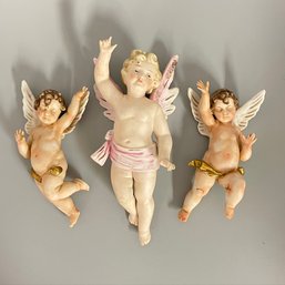 Antique Arnart 20th C. Bisque Porcelain Cherub Figurines Cherubs 7057 And S8534 Three Angels Cherubs