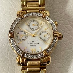 Anne Klein Watch Mother Of Pearl Diamond Ladies Watch Gold Tone 100 Meters Water Resistant