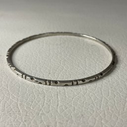 Sterling Silver 925 Bangle Bracelet Skinny With Indented Stripes And Dots