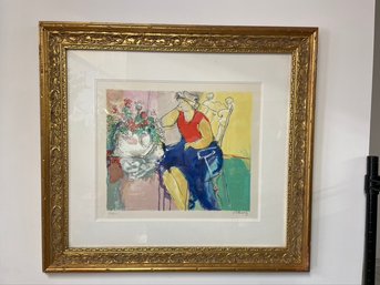 Signed Ester Ellencweig Woman Daydreaming At Table Floral Lithograph Limited Edition 263/300