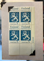 FINLAND INDEPENDENCE US STAMPS 5 CENTS BLOCK OF 4