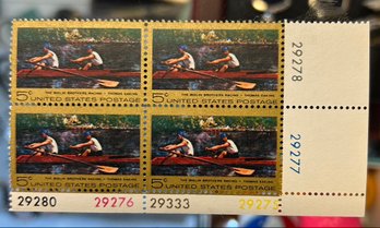 THE BIGLIN BROTHERS RACING THOMAS EAKINS 5 CENTS US POSTAGE STAMPS ROWING