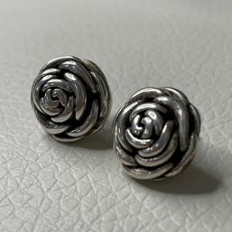 Sterling Silver Rose Earrings Marked 925 Thick Floral Roses