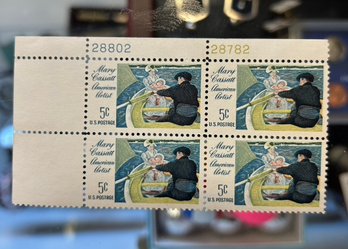 MARY CASSATT AMERICAN ARTIST ROWBOAT 5 CENTS US POSTAGE STAMPS  BLOCK OF FOUR