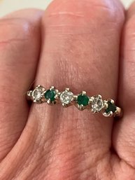 Antique Vintage Emerald And Diamond Band Ring Size 8 1/2