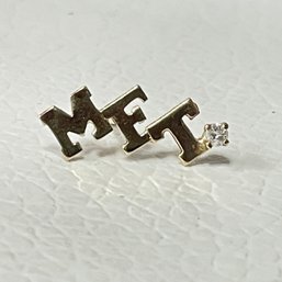 MET Or MFT 14k Gold Initial  Pin With Diamond