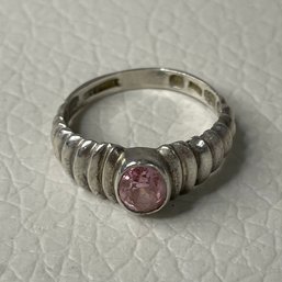 Sterling Silver Pink Topaz Ring  Graduated Silver Band