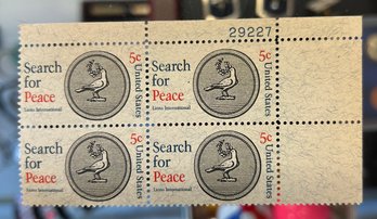 Search For Peace 5 Cent Stamps Block Of 4 US LIONS INTERNATIONAL