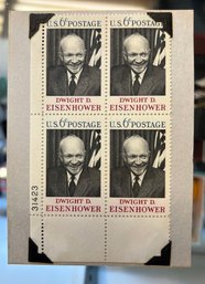DWIGHT D EISENHOWER POSTAGE STAMPS BLOCK OF 4 US