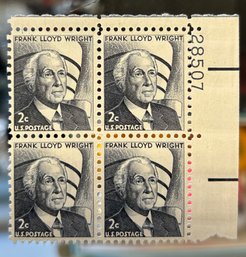 FRANK LLOYD WRIGHT 2 CENT  STAMPS BLACK BLOCK OF FOUR US POSTAGE