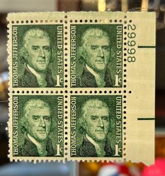 THOMAS JEFFERSON BLOCK OF FOUR US STAMPS 1 CENT